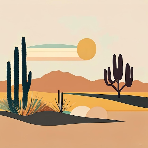 Minimalistyczna ilustracja pustyni z miękkimi kolorami Generatywna sztuczna inteligencja