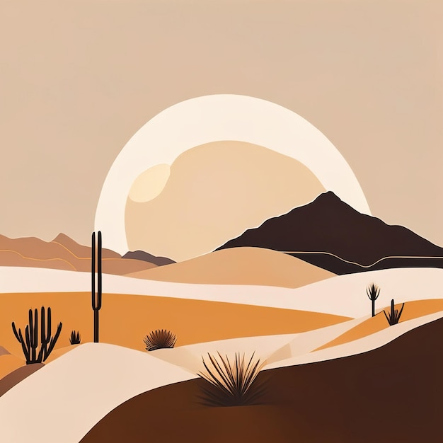 Minimalistyczna ilustracja pustyni z miękkimi kolorami Generatywna sztuczna inteligencja