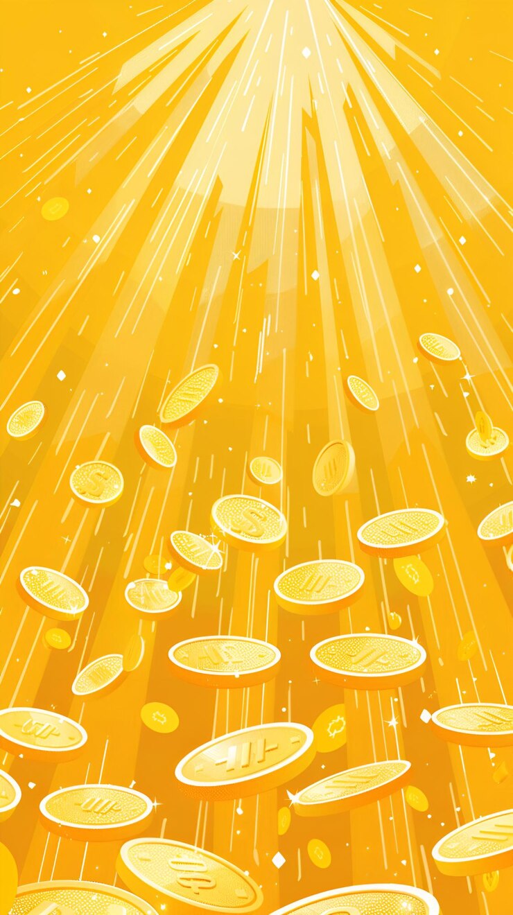 Minimalistyczna ilustracja wektorowa spadające monety z żółtym tłem czysty i nowoczesny projekt