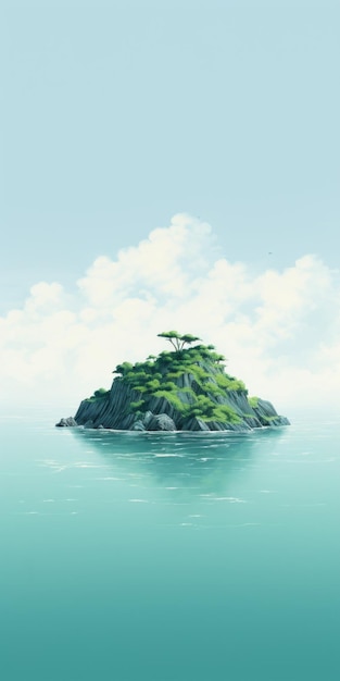 Minimalistyczna ilustracja wyspy inspirowana Japonią Malarstwo cyfrowe