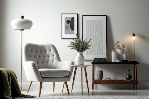 Zdjęcie minimalistyczna kompozycja eleganckiej przestrzeni salonu ilustracja ai generative