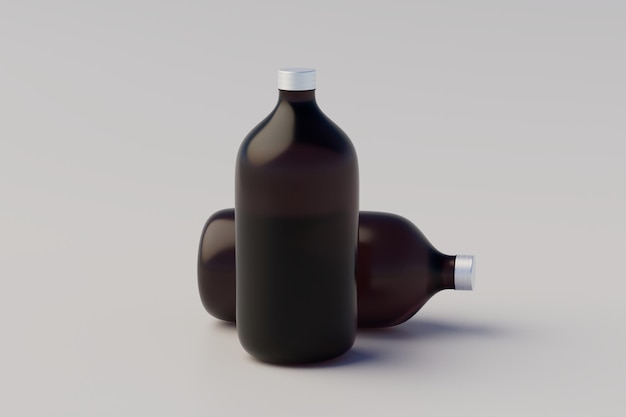 Minimalistyczna koncepcja Cold Brew Coffee Amber Brown Duża szklana butelka Opakowania makieta Wiele butelek Pusta etykieta Renderowanie 3d
