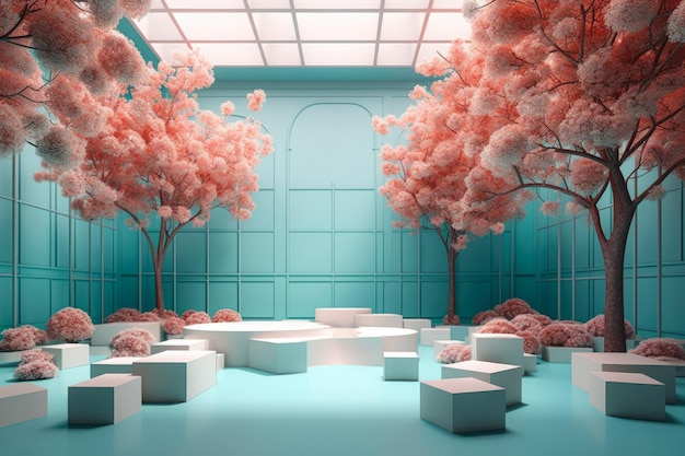 Minimalistyczna koncepcja sztuki wnętrz drzewa w pastelowych kolorach pokoju clipart