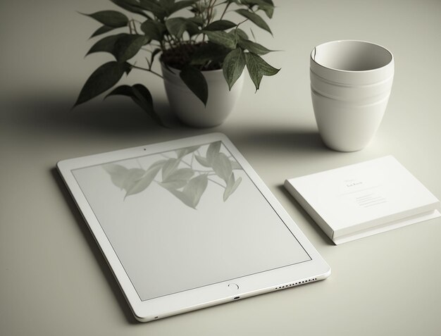 Minimalistyczna makieta pustego tabletu iPad stworzona za pomocą generatywnej sztucznej inteligencji