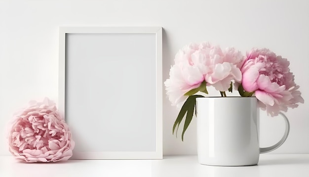 minimalistyczna różowa makieta z białym zdjęciem