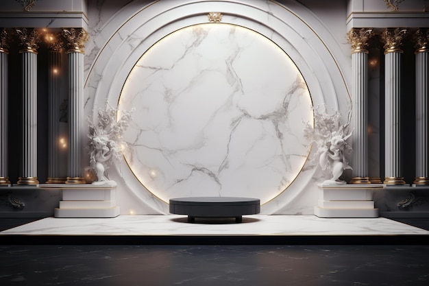 Minimalistyczna scena z białego marmuru do ekspozycji produktów Pusta przestrzeń wystawowa na cokole podium