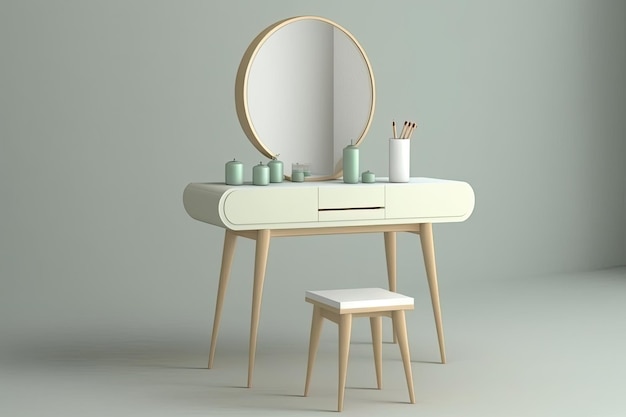 Minimalistyczna toaletka z eleganckim, nowoczesnym lustrem i prostym designem stworzona za pomocą generatywnej sztucznej inteligencji