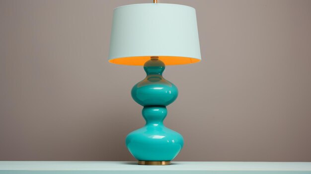 Minimalistyczna turkusowa lampa z złotymi i żółtymi akcentami