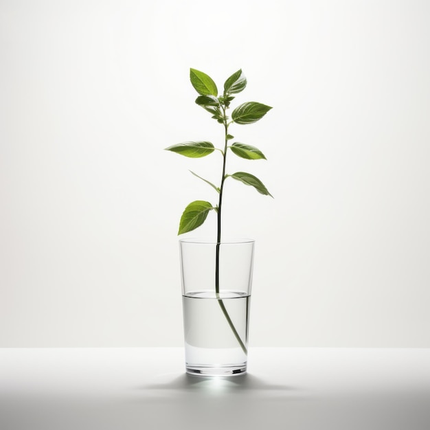 Minimalistyczna zielona roślina w szklance wody 3d Ilustracja