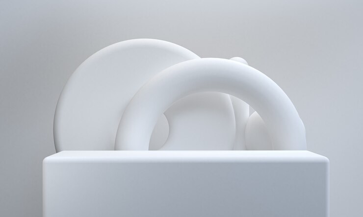 Minimalistyczne abstrakcyjne tło, prymitywne figury geometryczne, pastelowe kolory, renderowania 3D.