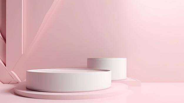 Minimalistyczne białe podium do umieszczania produktów w różowym tle bezpośredniego światła z generatywną sztuczną inteligencją