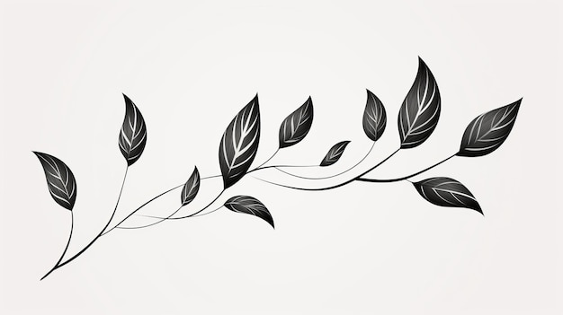 Zdjęcie minimalistyczne ręcznie narysowane liście z wdzięcznymi zakrzywkami w czarno-białym