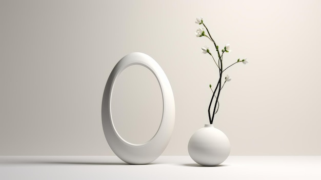 Minimalistyczne renderowanie 3D abstrakcyjnego wazonu kwiatowego na miękkim białym tle
