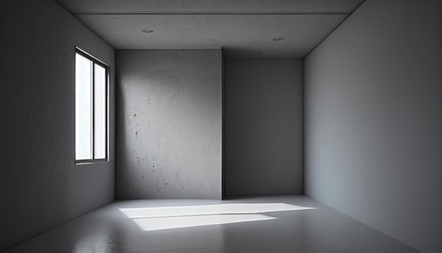 Minimalistyczne studio z teksturą szarego cementu i grą światła i cienia