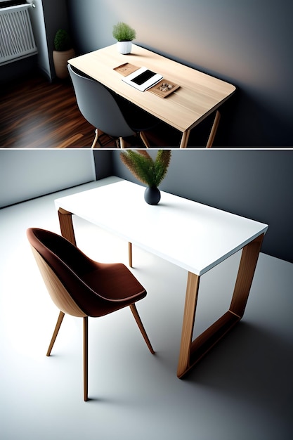 Minimalistyczne wnętrze biurka i krzesła