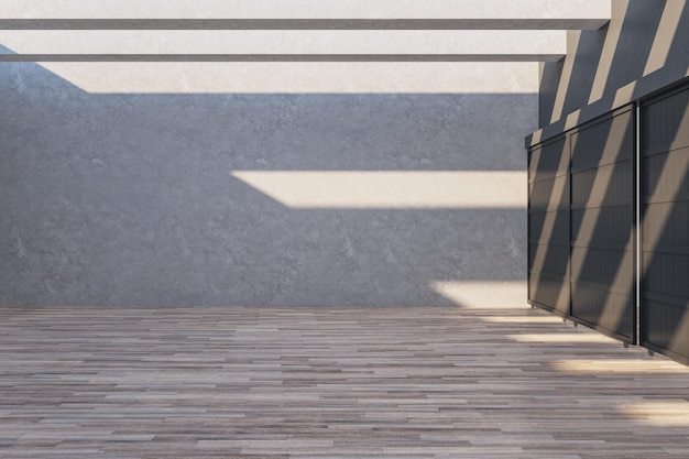 Minimalistyczne wnętrze galerii z pustą betonową ścianą