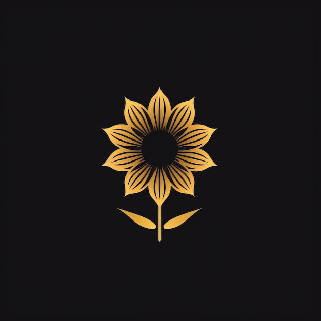 Minimalistyczne Złote Logo Słonecznika Na Czarnym Tle
