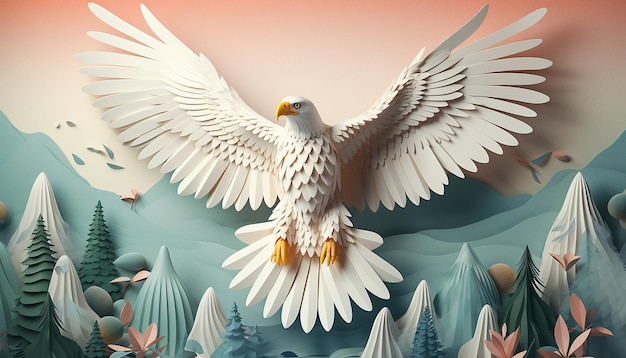 Minimalistyczny 3D plakat przedstawiający orła w locie