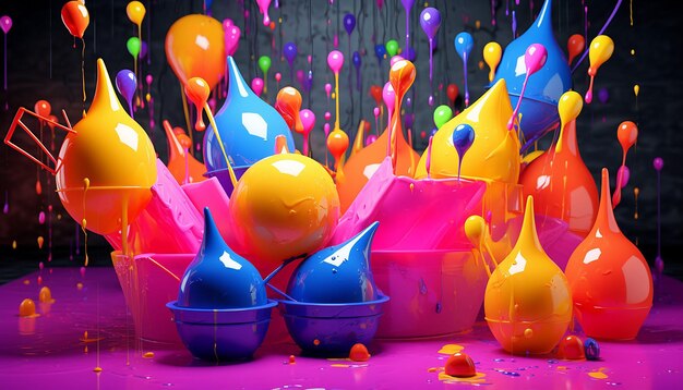 Zdjęcie minimalistyczny 3d plakat z abstrakcyjnymi reprezentacjami balonów wodnych i pichkaris
