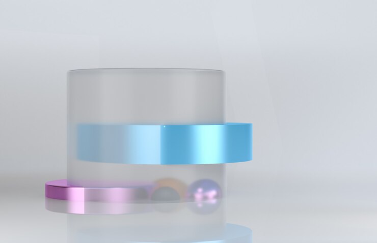 Minimalistyczny abstrakcyjny, prymitywne figury geometryczne, pastelowe kolory, renderowanie 3D.