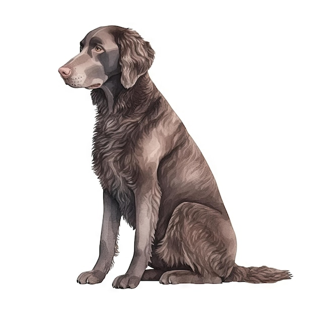 Minimalistyczny akwarelowy obraz CurlyCoated Retriever w delikatnych pastelowych kolorach