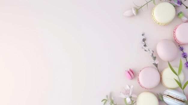 Minimalistyczny baner pastelowych makaronów wiosennych ułożony w rogu, pozostawiający ogromną przestrzeń na jasnym tle dla tekstu ar 169 stylizować 50 v 6 Job ID e422261482e2493d840b6355762c44f1