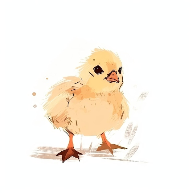 Minimalistyczny cyfrowy rysunek słodkiego kurczaka na białym tle