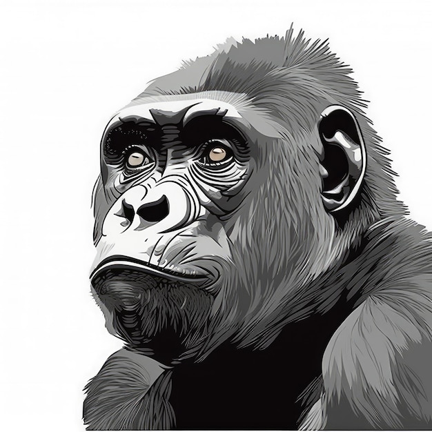 Minimalistyczny cyfrowy rysunek uroczego goryla na białym tle