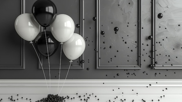 Minimalistyczny czarno-biały dekor imprezy z eleganckimi i nowoczesnymi elementami na białym tle 4k ultra hd