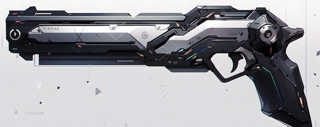 Minimalistyczny Czarny Cyberpunkowy Pistolet Sci-fi Izolowany Na Białym Tle