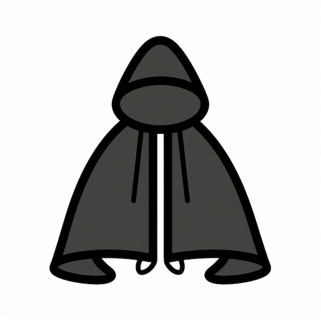 Minimalistyczny czarny płaszcz z kapturem Ikona dystopijnego stylu kreskówki