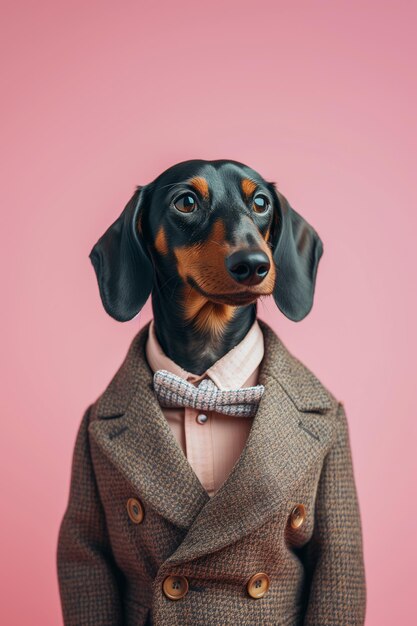 Minimalistyczny dachshund w garniturze na pastel