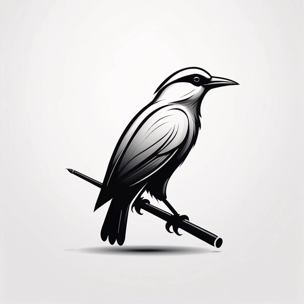 Minimalistyczny, elegancki i prosty ptak na gałęzi drzewa Ilustracja pomysłu projektowania logo