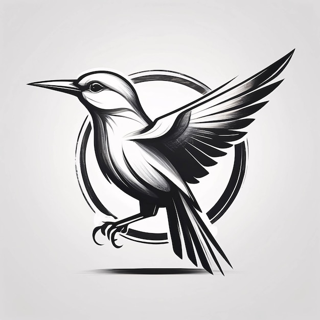 Zdjęcie minimalistyczny, elegancki i prosty ptak na gałęzi drzewa ilustracja pomysłu projektowania logo