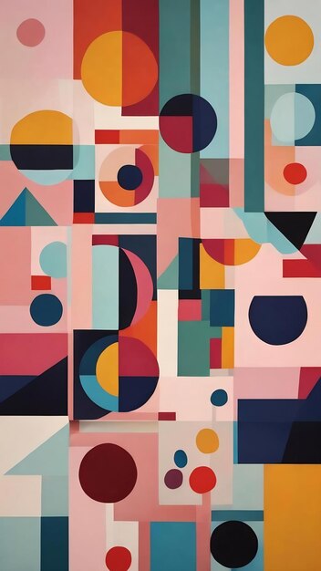 Minimalistyczny geometryczny plakat pełen kolorów z prostymi kształtami i figurami