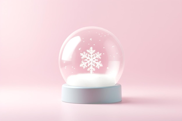 Minimalistyczny glob śnieżny z płatkiem śniegu przejrzysty prosty estetyczny pastel różowy tło AI Generative