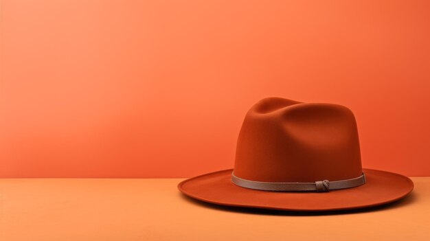 Minimalistyczny kapelusz na pomarańczowym tle, skromne wyrafinowanie w stylu Wima Wendersa.