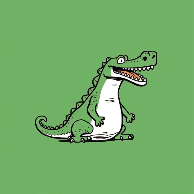 Zdjęcie minimalistyczny kreskówkowy krokodyl na zielonym tle