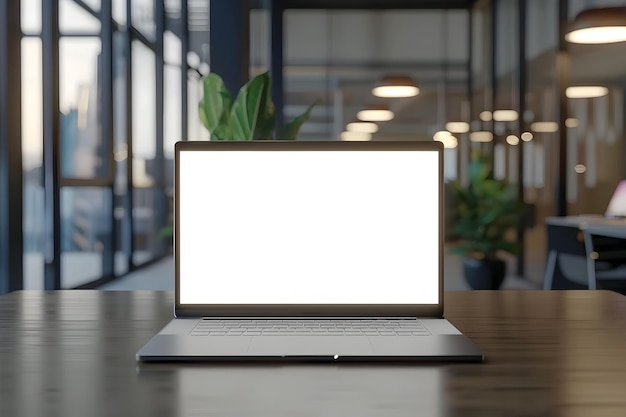 Minimalistyczny laptop na nowoczesnym biurku z pustym wyświetlaczem