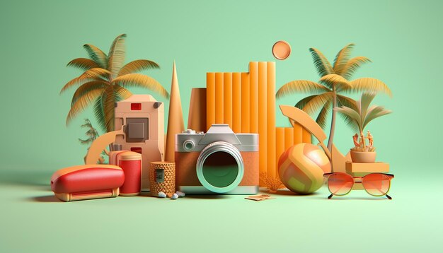 Minimalistyczny letni motyw 3D Fajna koncepcja letnich reklam