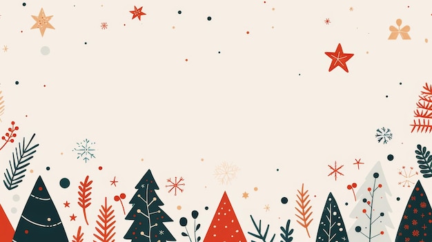 Zdjęcie minimalistyczny motyw świąteczny z geometrycznymi drzewami, ozdobami i gwiazdami