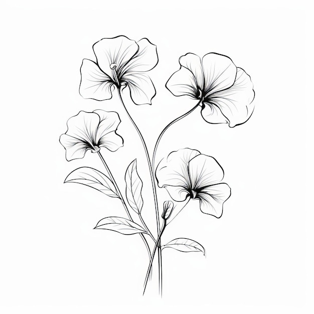 Minimalistyczny Nasturtium Sketch Delikatne linie Wdzięczny projekt kwiatowy