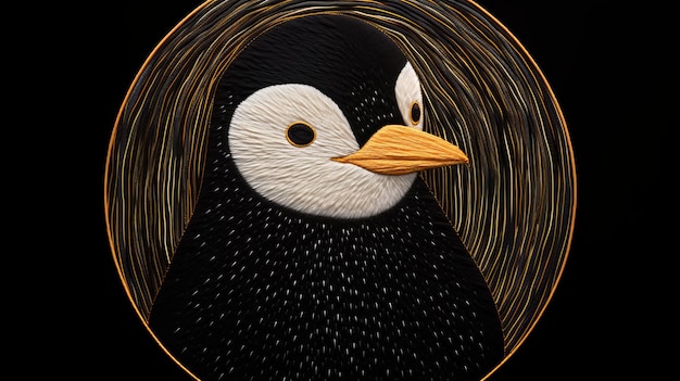 Minimalistyczny Obraz Przędzy Szczęśliwy Czarny Pingwin