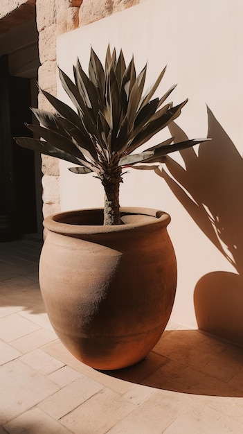 minimalistyczny obraz śródziemnomorskiego domu ciepłe kolory i detale Śródziemnomorskie rośliny Generative