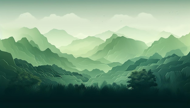 minimalistyczny plakat 3D z eleganckim abstrakcyjnym przedstawieniem baldachimu lasów deszczowych