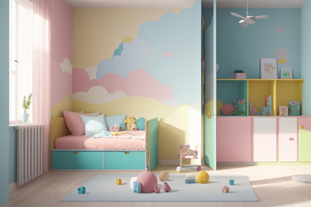 Minimalistyczny pokój dla dzieci w pastelowych kolorach