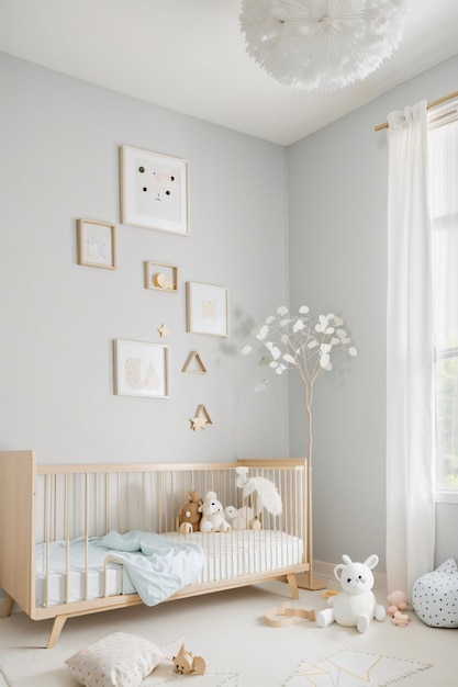 Minimalistyczny pokój dziecięcy z beżową ścianą