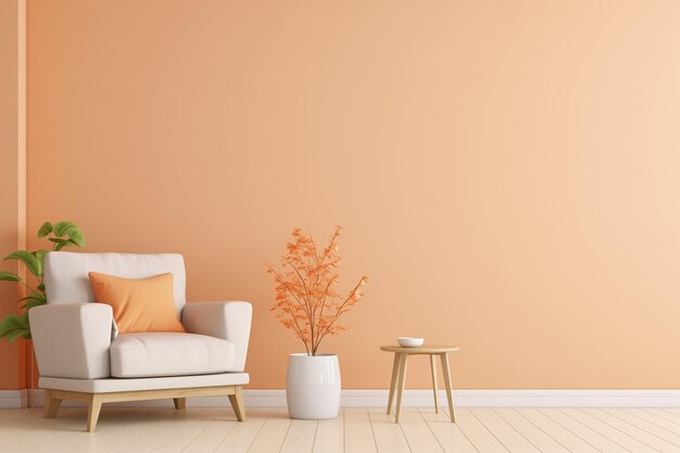 Minimalistyczny pokój ze ścianą w kolorze brzoskwiniowym