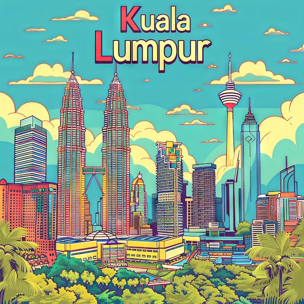 Minimalistyczny poster miasta Lineart w Kuala Lumpur