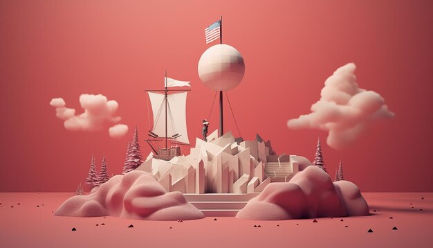 Minimalistyczny projekt plakatu Dnia Kolumba 3D